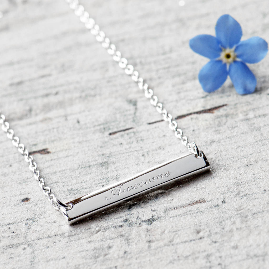 Awesome Engraved Bar Necklace In Sterling Silver By Narrate