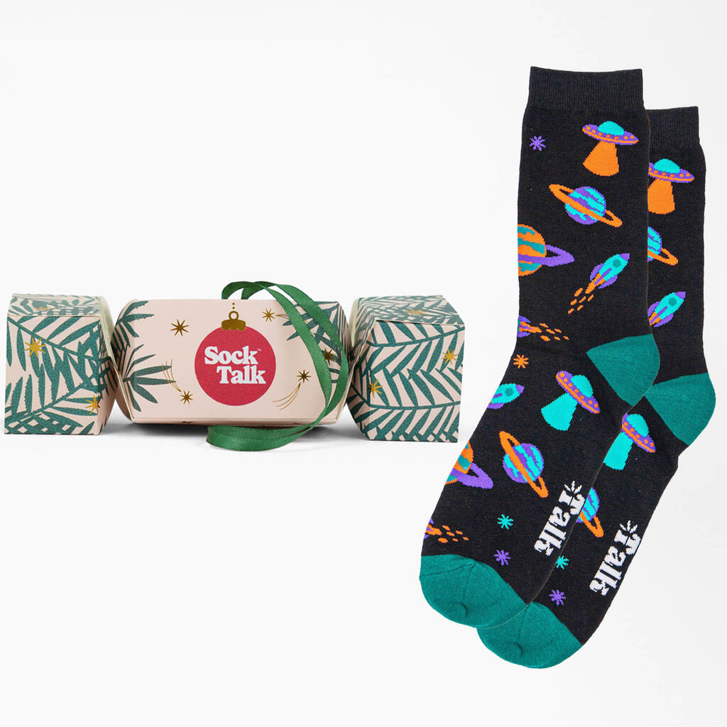 Ufo Space Bamboo Socks Men's Christmas Cracker Hanging Tree Decoration, 1 of 5