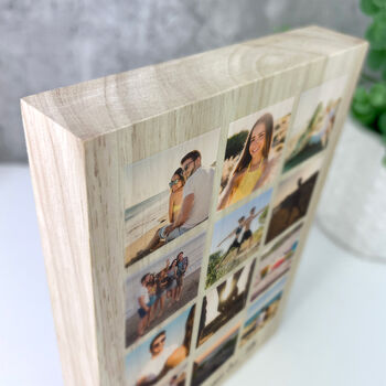 Personalised Freestanding Twelve Photo Grid Giant Wooden Block 21cm X 15cm Portrait, 6 of 7