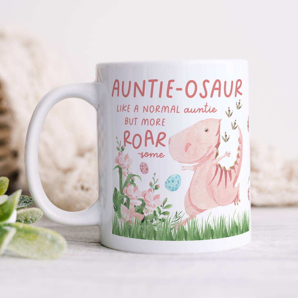 Personalised Auntie Mug 'Auntieosaur', 1 of 5