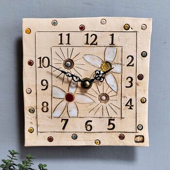 Personalised Tile Wall Clock With Flowers And Arabic Numbers, 5 of 11