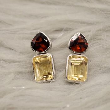 Garnet Citrine Silver Stud Earrings, 6 of 11