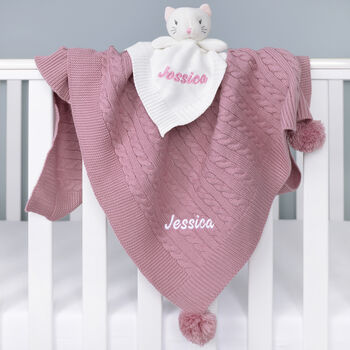 Personalised Kitten Comforter And Cable Blanket Pink, 7 of 11