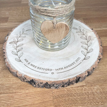 Personalised Floral Frame Wood Slice Table Centrepiece, 2 of 4
