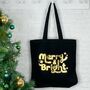 Merry And Bright Christmas Tote Bag Black And Gold, thumbnail 1 of 2