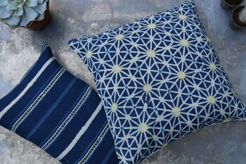 Taraka Indigo Embroidered Cushion Cover, 3 of 3