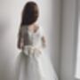 Long Sleeve Flower Girl Dress – Pearl Buttons And Tulle Skirt Ankle Length, Handmade UK, thumbnail 7 of 8