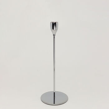 G Decor Verro Set Of Three Modern Silver Stainless Steel Candle Holders Sleek Weighted Dinner Candlesticks, 4 of 5