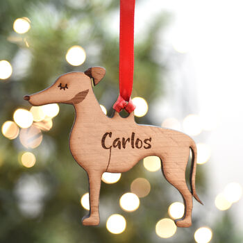 Personalised Greyhound Dog Wooden Tree Decoration, 2 of 5