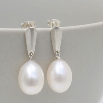 Silver Pearl Dropper Earrings, 6 of 11