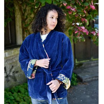 Blue Velvet/Carnation Cotton Print Reversible Jacket, 5 of 8
