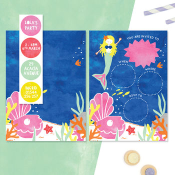 Personalised Mermaid Invitations With Sticker Activity, 3 of 3