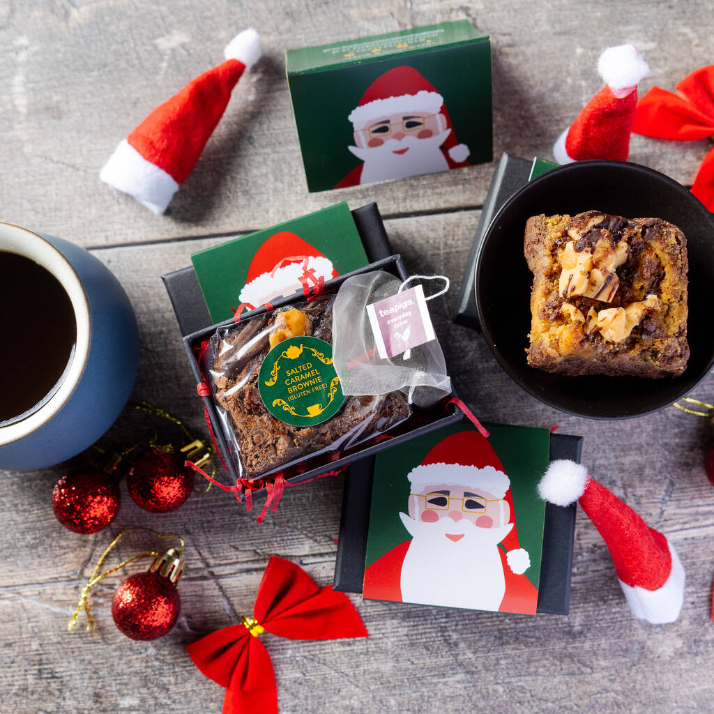 'Santa' Gluten Free Mini Salted Caramel Brownie And Tea, 1 of 3