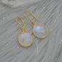 Rainbow Moonstone Gold Drop Earrings: June Birthstone, thumbnail 3 of 8
