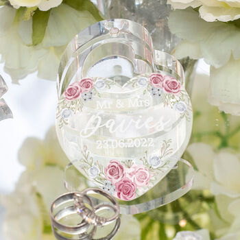 Personalised Flowers Acrylic Heart Wedding Ring Box, 4 of 4