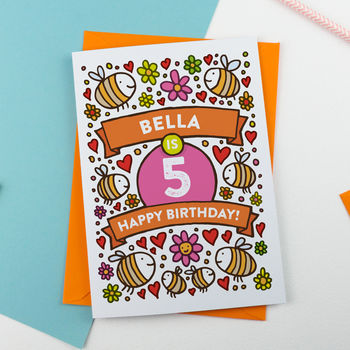 Personalised Bee's Illustrated 5th Birthday Card, 2 of 2