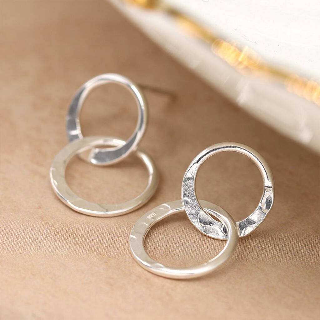 Moving Linked Circle Stud Earrings In Sterling Silver, 1 of 11