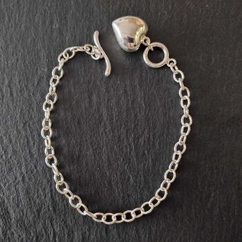 Sterling Silver Chain Bracelet With Heart Charm, 2 of 3