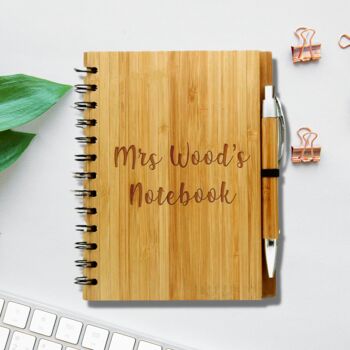 Personalised Eco Bamboo Teacher Name Notebook, 2 of 7