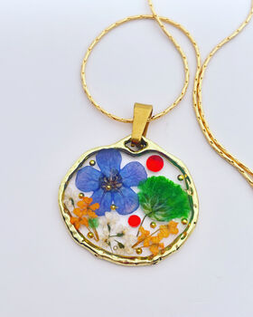 Real Flowers Circle Pendant Necklace Small Hand Made, 2 of 10