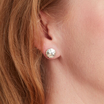Hammered Silver Button Shaped Stud Earrings, 7 of 9