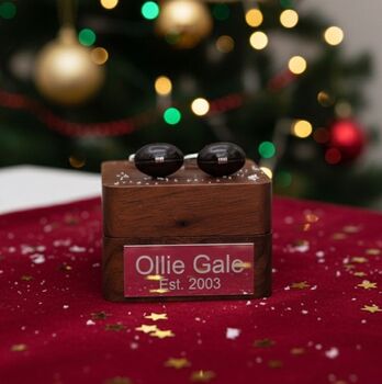 Personalised Dark Brown Rugby Ball Cufflinks, 5 of 5
