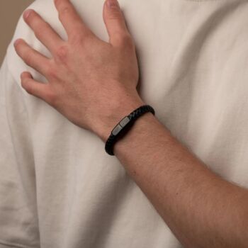 Personalised All Black Leather Bracelet, 2 of 10