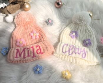 Personalised Crotchet Flower Winter Bobble Hat, 3 of 6