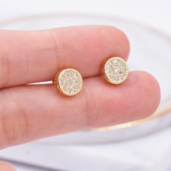 Sterling Silver Cz Crystal Encrusted Disk Stud Earrings, 2 of 12