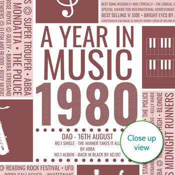 Personalised Music Year Print For Dad Gift Fathers Day, 9 of 12