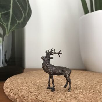 Miniature Bronze Stag Sculpture 8th Anniversary Gift, 10 of 12