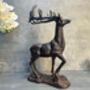 33cm Heavy Cast Iron Deer Figurine Standing Stag On Plinth, thumbnail 5 of 9