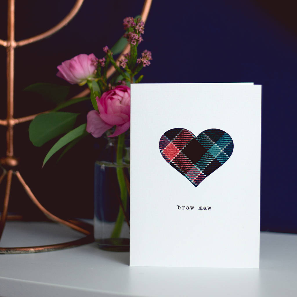 'Braw Maw' Scottish Mother's Day Card With Real Tartan By Hiya Pal