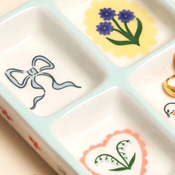 Blue Bow And Floral Ceramic Trinket Tray, 2 of 3