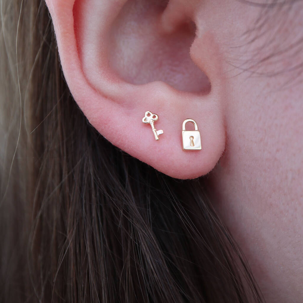 Silver And 18ct Gold Plated Lock And Key Earrings By Hurleyburley