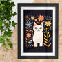 Friendly Cat In Floral Wonderland Wall Art Print, thumbnail 1 of 4