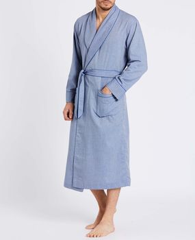Men's Garrison Blue Herringbone Cotton Robe, 4 of 4