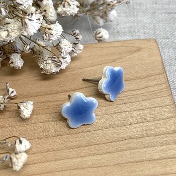 Small Blue Forget Me Not Ceramic Earrings, 3 of 8