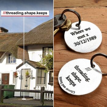 Personalised What3words Round Pewter Keyring Gift, 4 of 7
