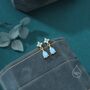 Sterling Silver Four Cz And Droplet Stud Earrings With Opal Blue C Zs, thumbnail 5 of 12