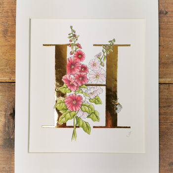 H Is For Hollyhocks Illuminated Print, 2 of 5