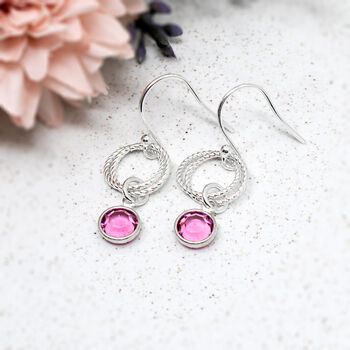 Birthstone Earrings, Linked Circles Sterling Silver, 3 of 4