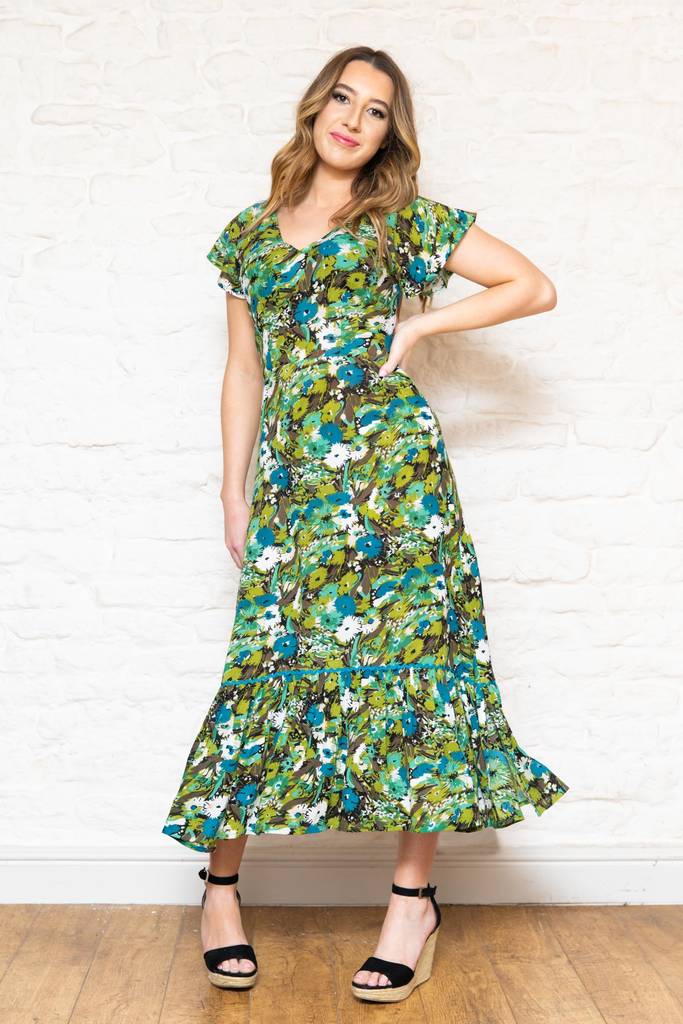 Crowded Floral Tier Dress Green Multi By Patchouli Fair ...