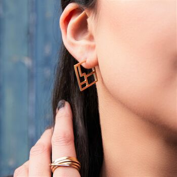 Art Deco Square Geometric Gold Hoop Earrings, 2 of 8
