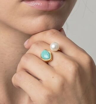 Shinju Pearl And Amazonite Stone Ring, 2 of 5