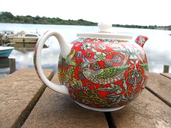 Two Cup Teapot In Red Strawberry Thief Design, 5 of 12