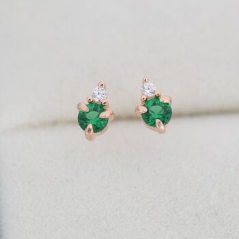 Sterling Silver Emerald Green Cz Stud Earrings, 6 of 12