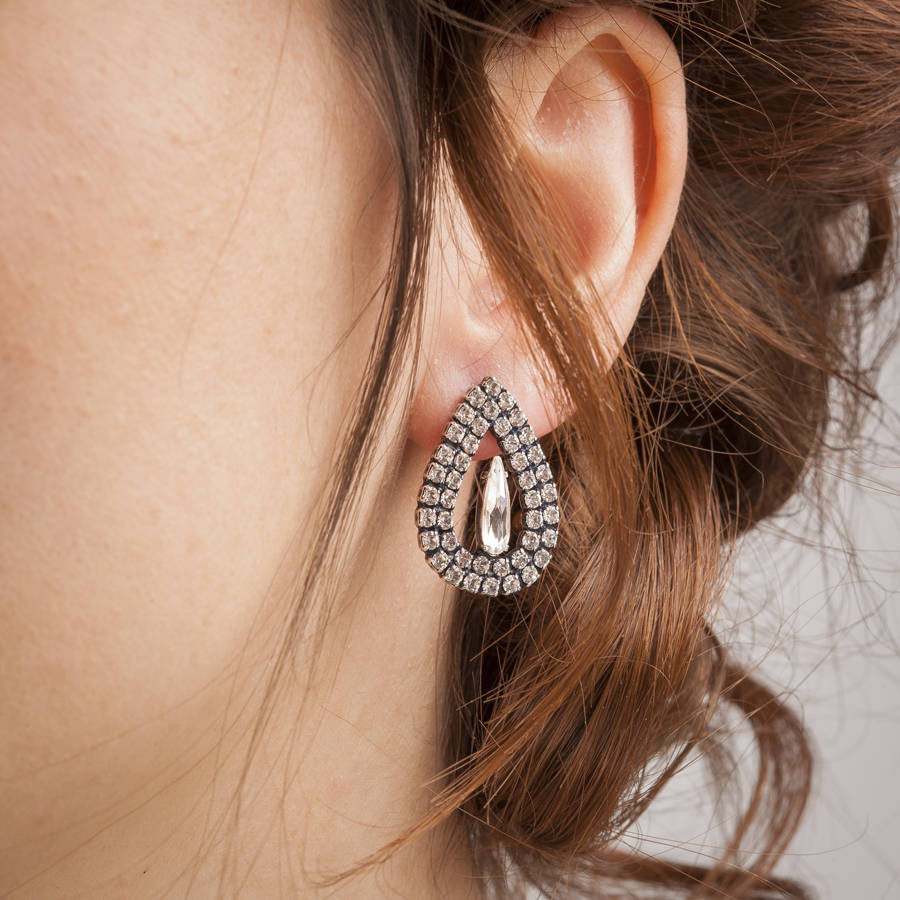 Vintage Style Teardrop Earrings By Iscah And Mimi Vintage Teardrop Stud In Crystal