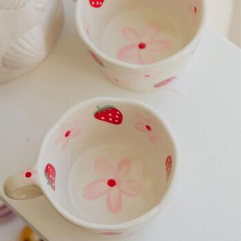 Jackie Irregular Strawberry And Flowers Handpainted Mug, 4 of 4