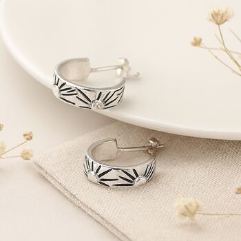 Small Sterling Silver Sunbeam Hoop Earrings – 12mm, 8 of 8